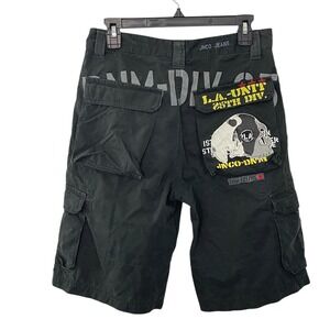 Vintage JNCO 90s Y2K Black Cargo Shorts 29" Waist Youth Size 16 LA UNIT 25th DIV